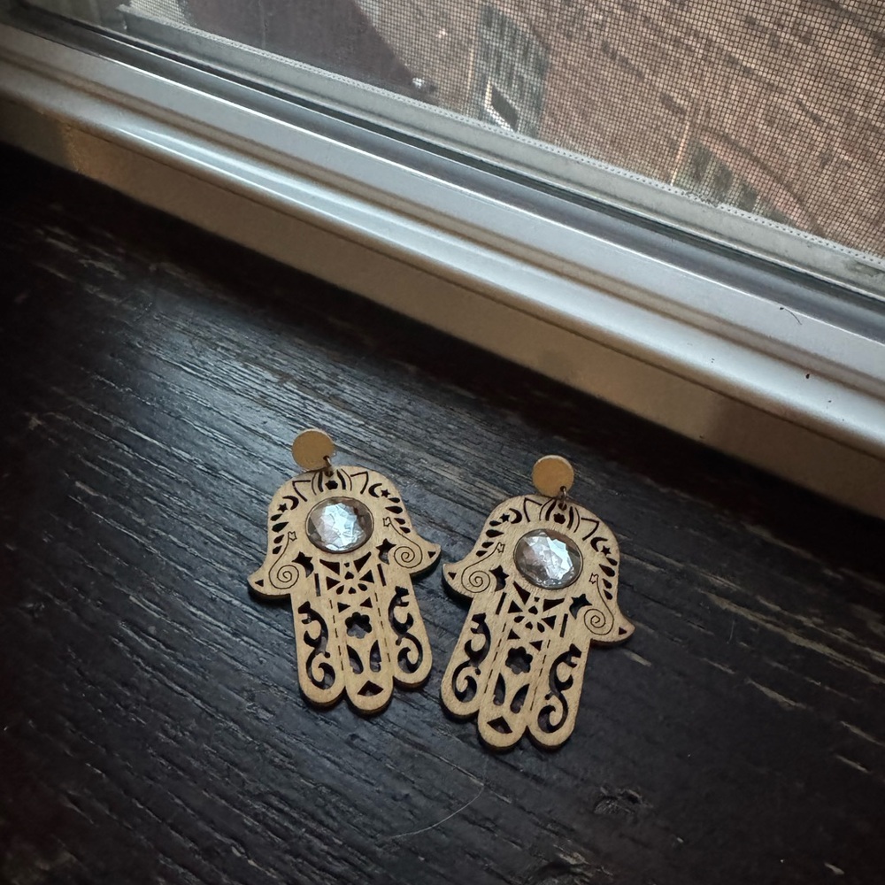 Hamsa Hand Earrings with Intricate Design - Picture 2 of 5